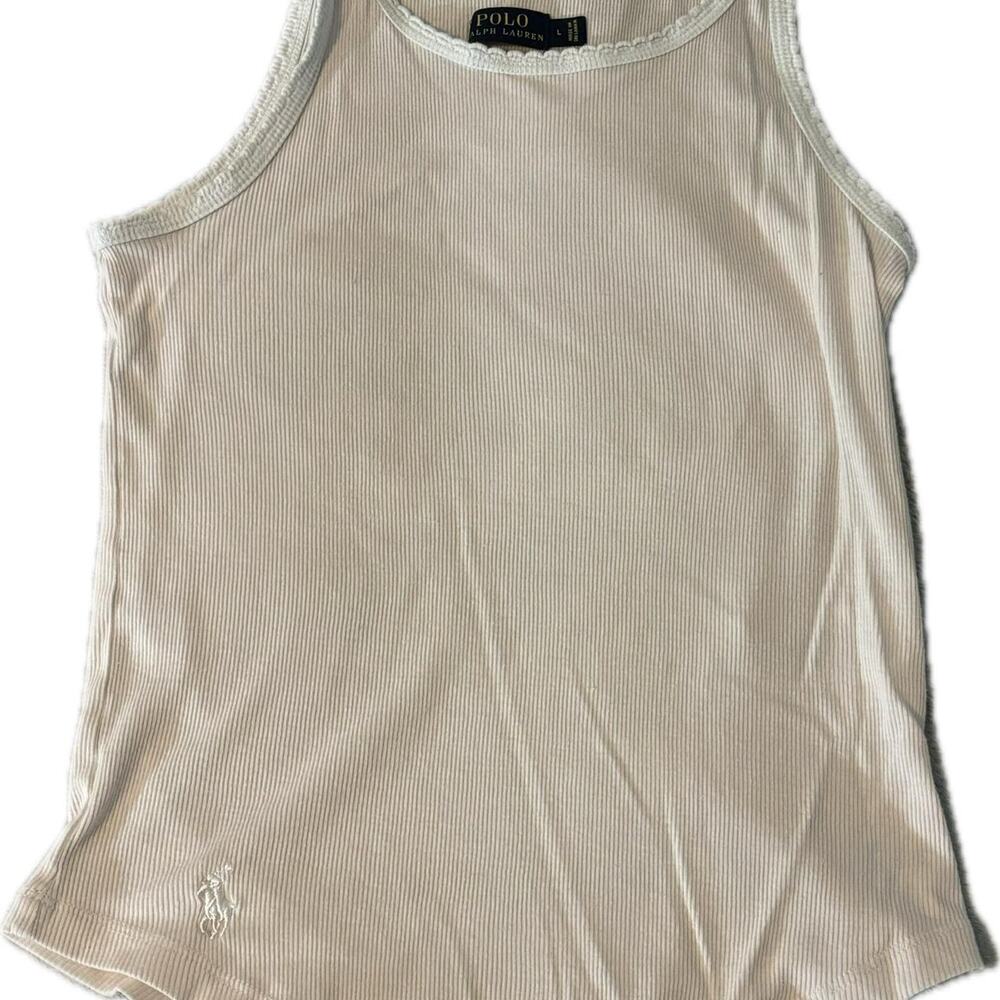 Polo Ralph Lauren Off White Ribbed Cotton Casual Tank Top Women's L
